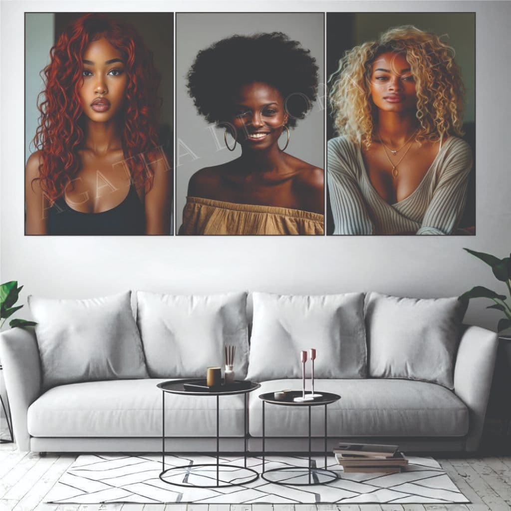 Quadro decorativo 3 peças decoração para salão de beleza cabeleireiro cabelos bonitos Negras