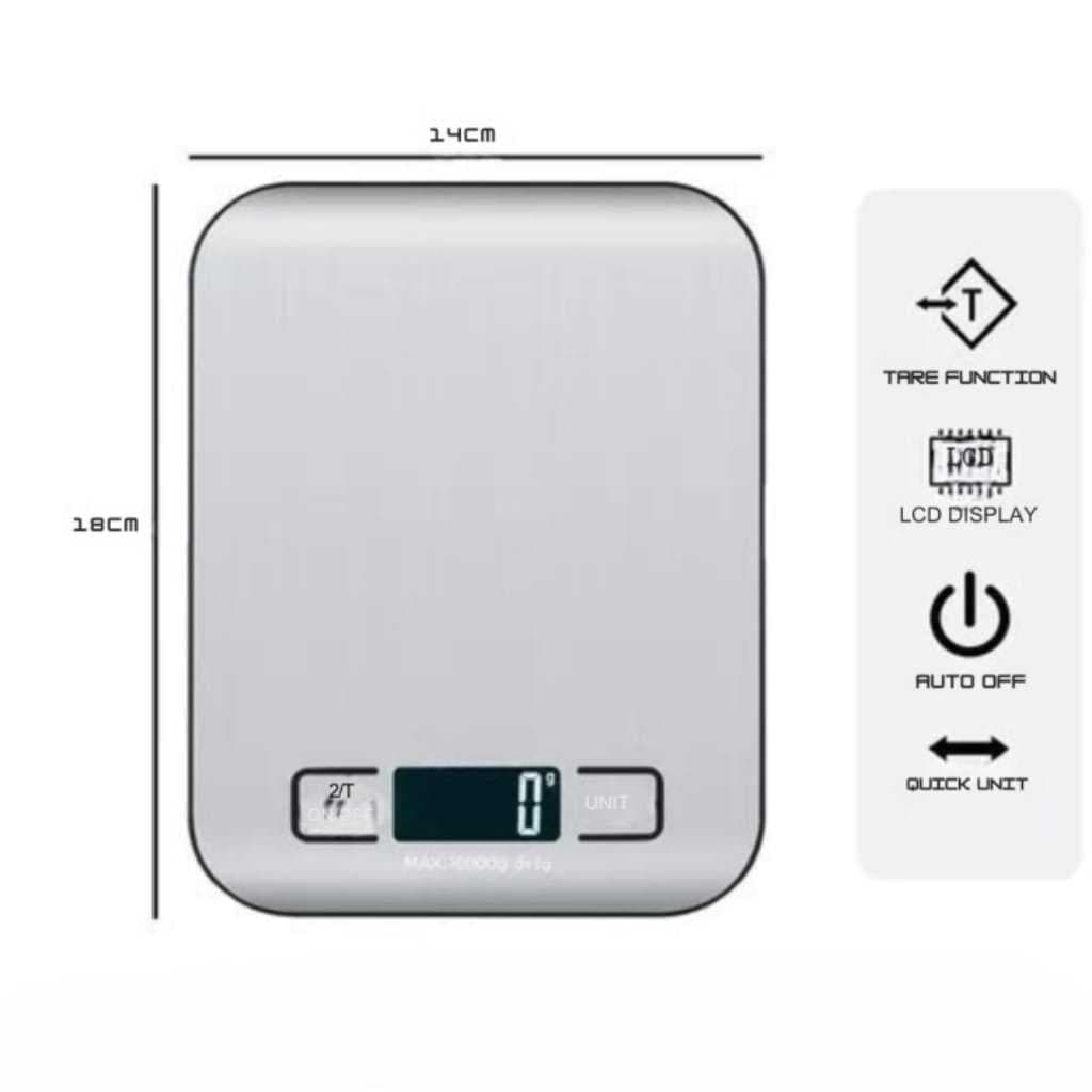 Balança Digital De Cozinha Inox 10kg Com Viseira LCD E Função Tara