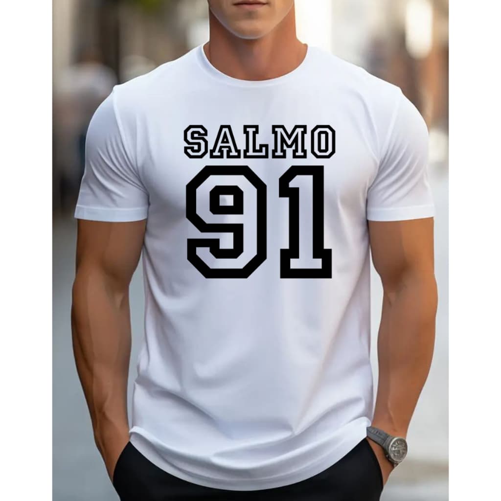 Camiseta Masculina Salmo 91 Estampa Algodão Confortável Casual Linda T-shirt