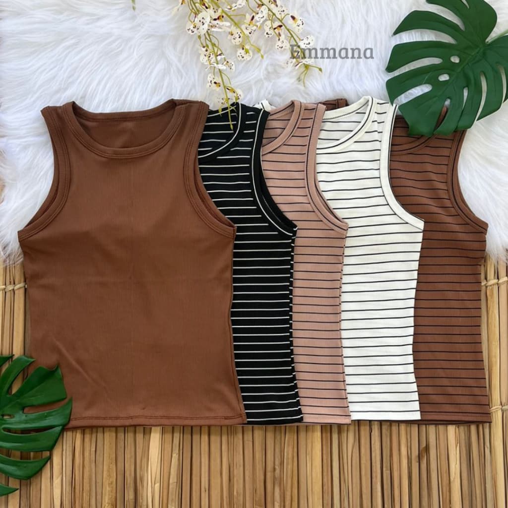Kit 5 Regata Canelada Feminina Blusa Básica Camiseta Casual Dia a Dia Lisa/Listrada