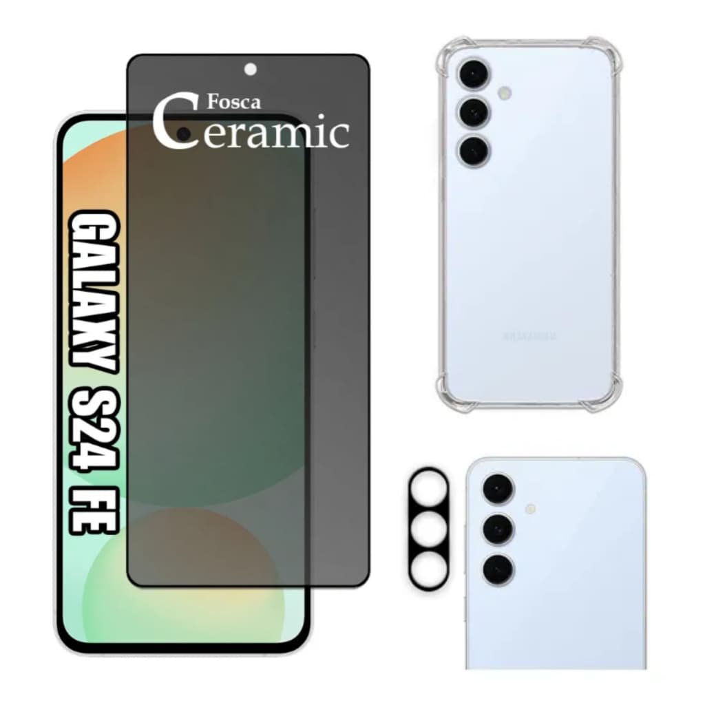 Película Fosca Privativa Samsung S24 Fe + Capa Capinha Anti Shock + Câmera