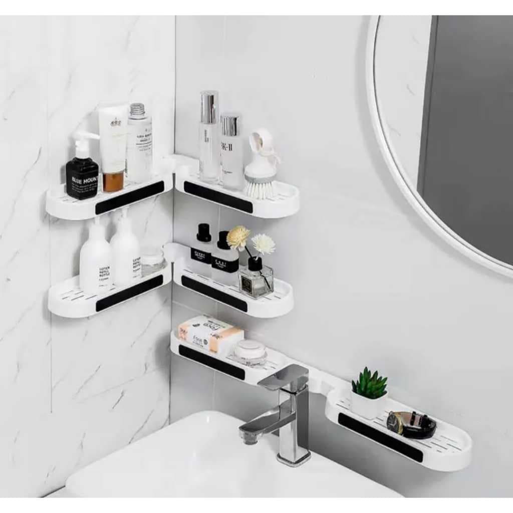 Porta shampoo Sem Furo Suporte Organizador Multifuncional Giratório para Banheiro - Auto-Adesivo, Sem Perfurações, Prate