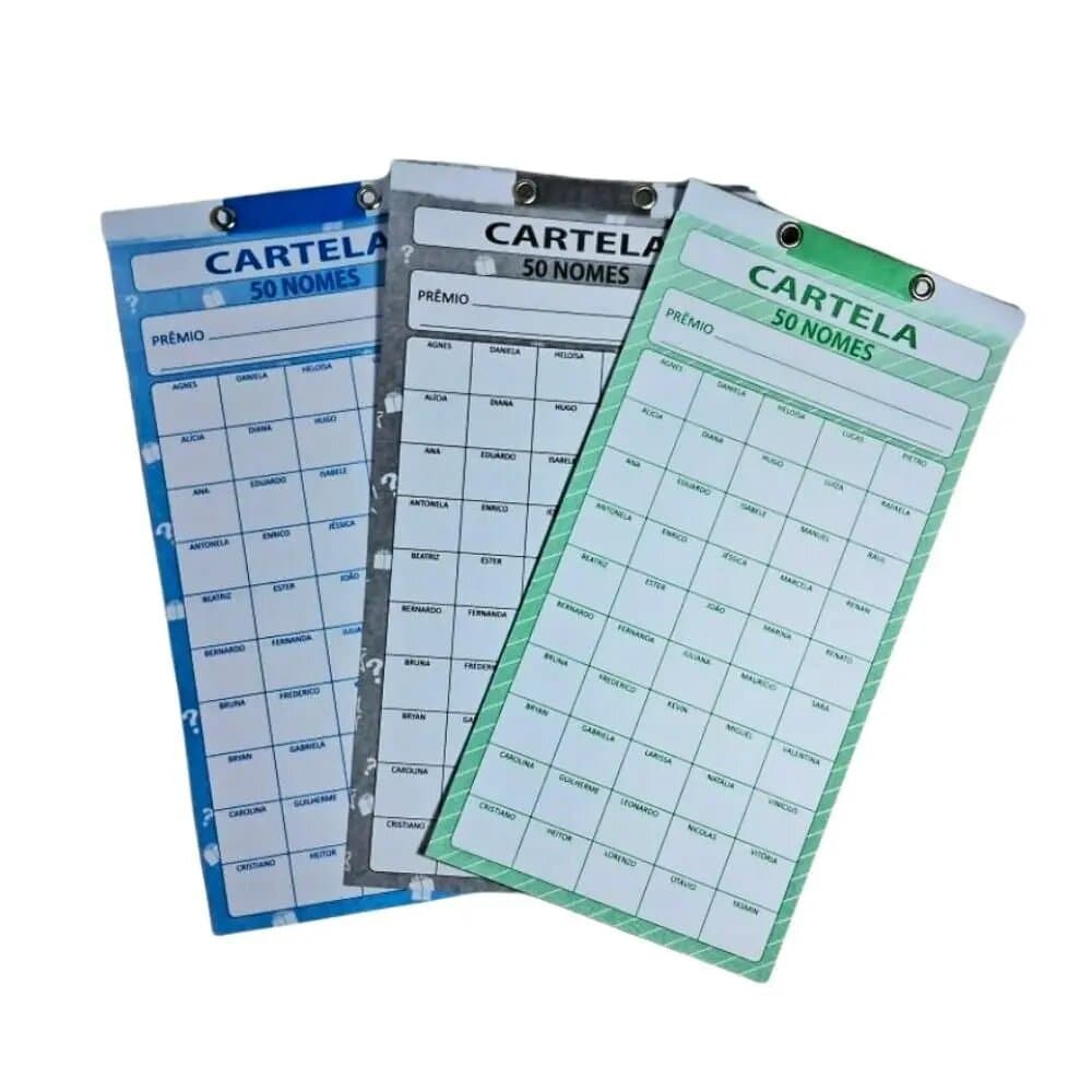 Rifa  3 -  Cartelas de 50 Nomes (Pacote com 3 unidades )