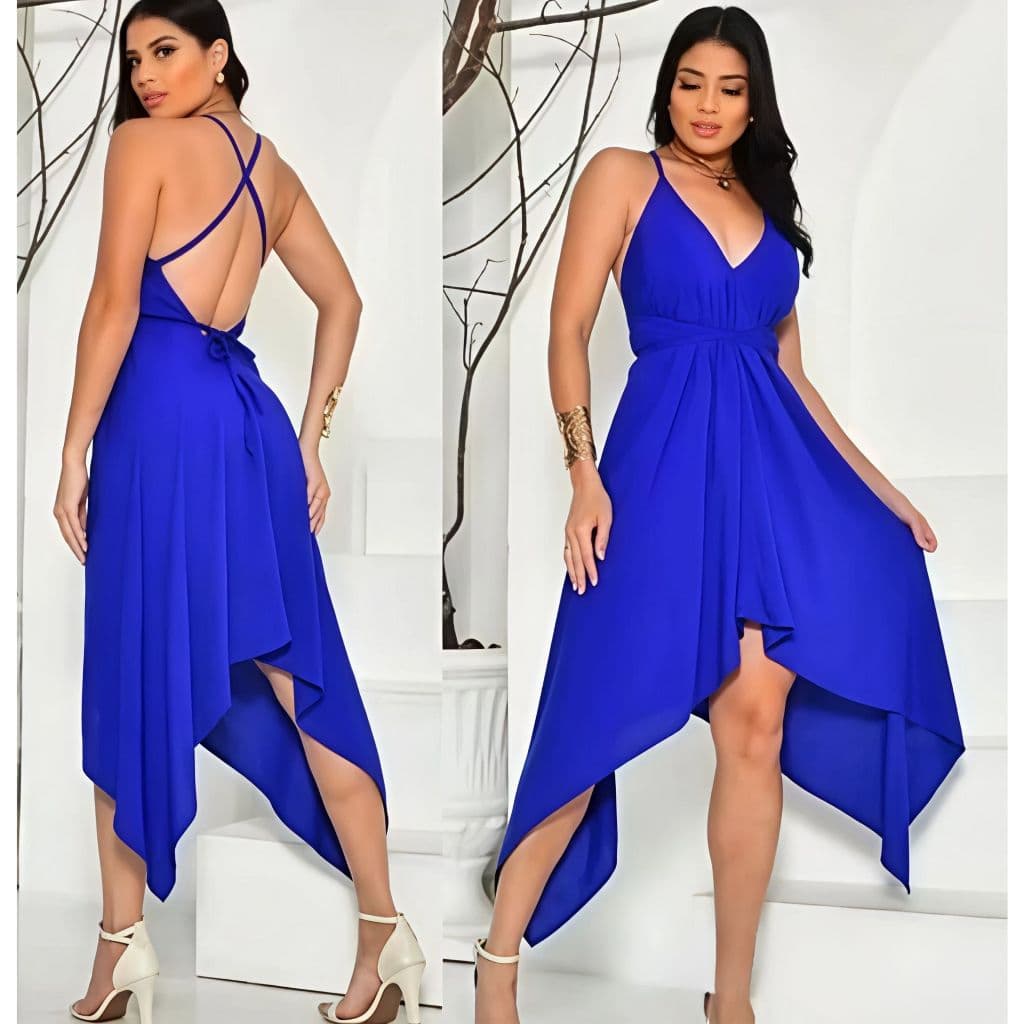 Vestido Feminino Envelope Alcinha Soltinho com Bicos e Decote nas Costas SOCIAL