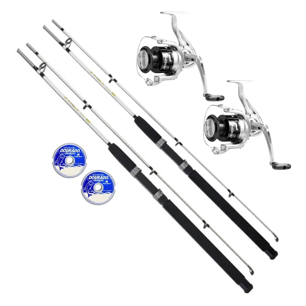 Kit Pesca 2 Molinetes Arena 4000 + 2 Varas 1,65m + Linhas