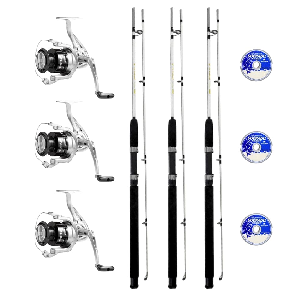 Kit Pesca 3 Molinetes Arena 4000 + 3 Varas 1,65m + Linhas