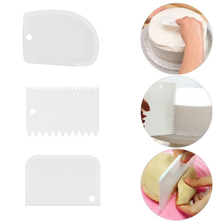 Kit 3 Raspadores Espátulas Decorativas Alisadora Bolo Profissional Confeiteiro Loja Doces