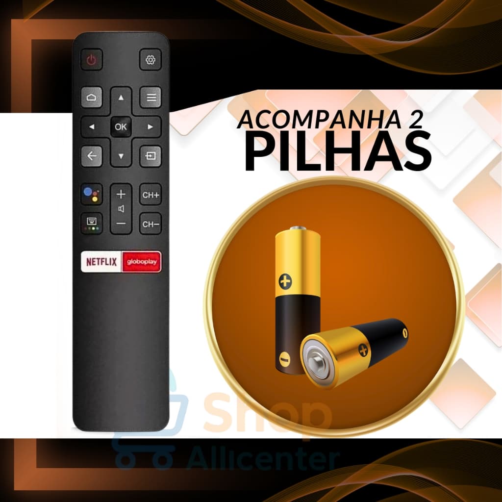Kit 2 Controle Remoto Para Tcl Tv Smart Netflix Globoplay Com Pilhas