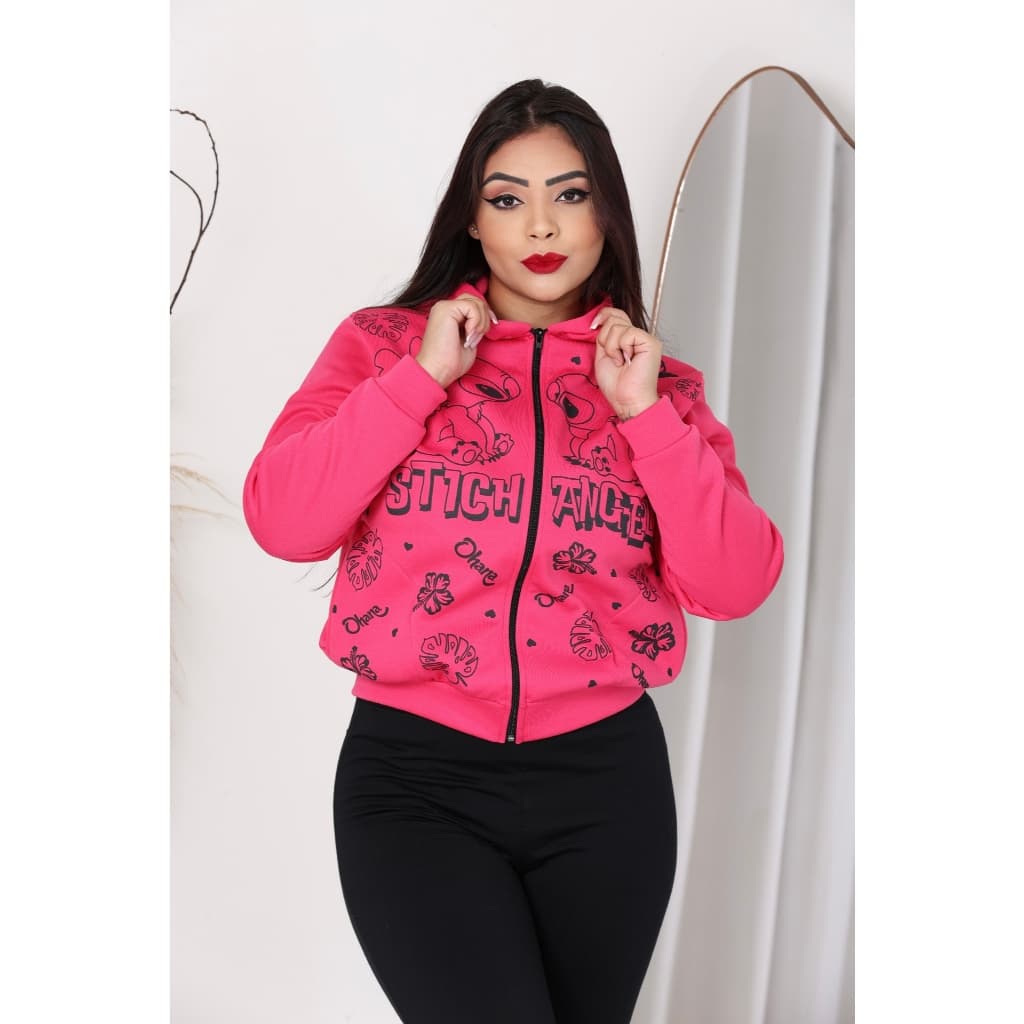 Casaco Jaqueta Moleton Poliester STICH ANGEL Blusa de Frio Adulto Flanelado Con Capuz