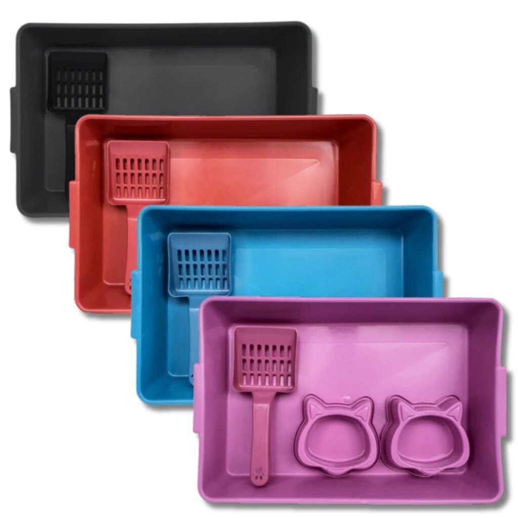 Kit Caixa de Areia para Gatos - Pá - Comedouro - Bebedouro - Banheira - Sanitário em diversas cores