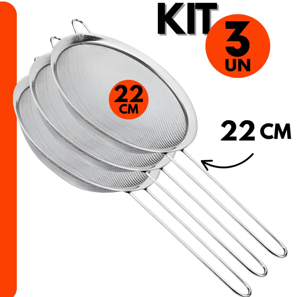 Kit Peneiras em Aço Profissional P/ Confeiteiros e Cozinheiros P/ Restaurantes e Cozinha e Padaria