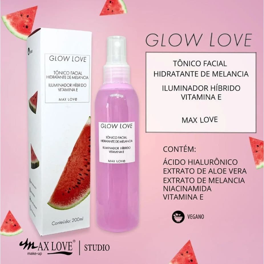 Kit 03 pçs Tônico e Sérum Facial e creme area dos olhos  Glow Love melancia - Max Love