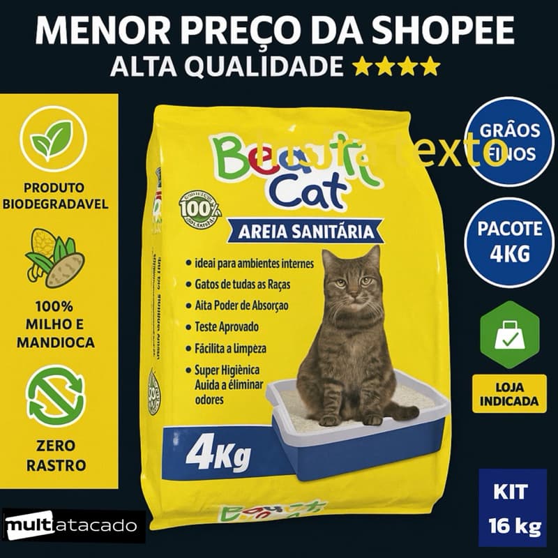 8,4 kg Areia Sanitária Beauti Cat – Natural Higiênica e Econômica areia para gato areia de gato
