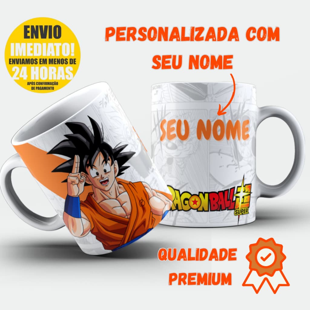 Caneca Xícara Goku Dragon Ball Personalizada COM NOME Várias Estampas com Transformações Goku Saiyajin Envio 24H