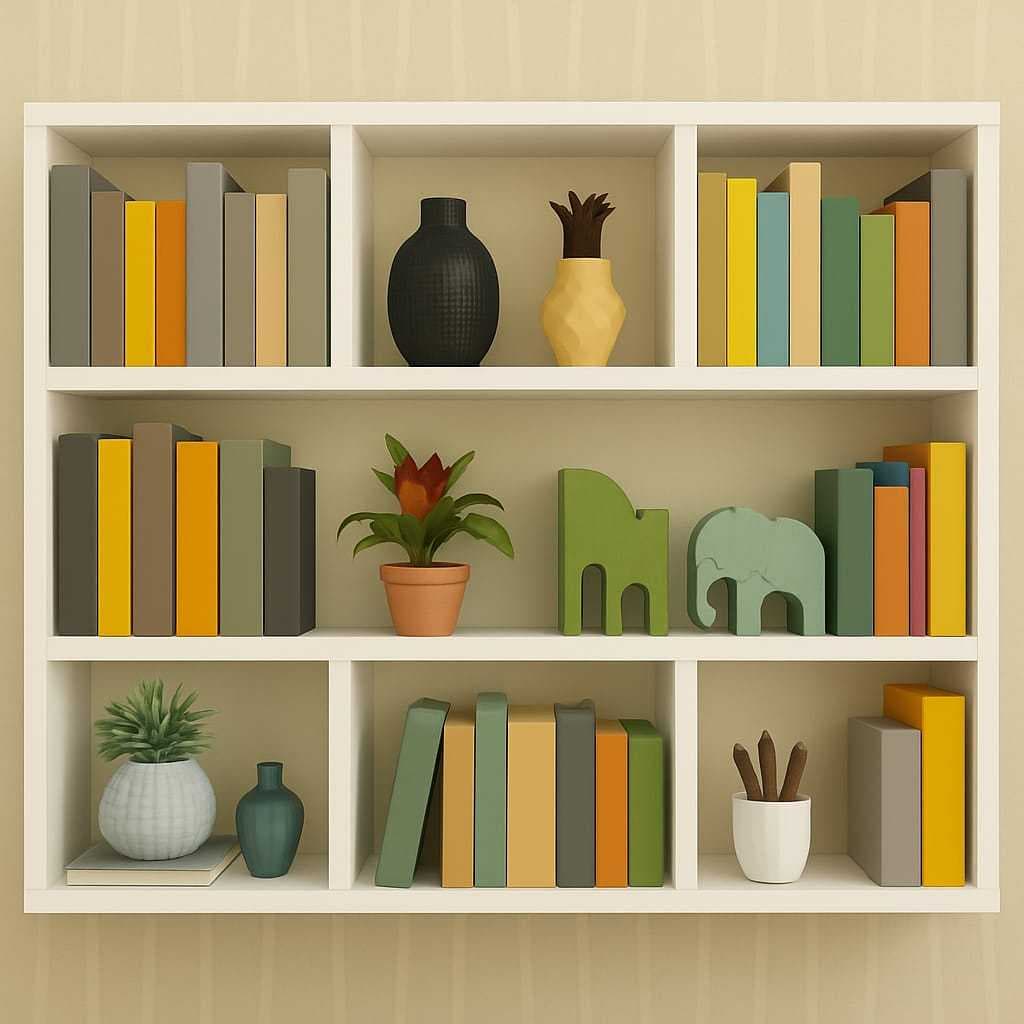PRATELEIRA DECORATIVA MDF 90X90X15CM SINANUE PORTA LIVROS ENFEITES PARA SALA QUARTO ESCRITORIO CLASSICO