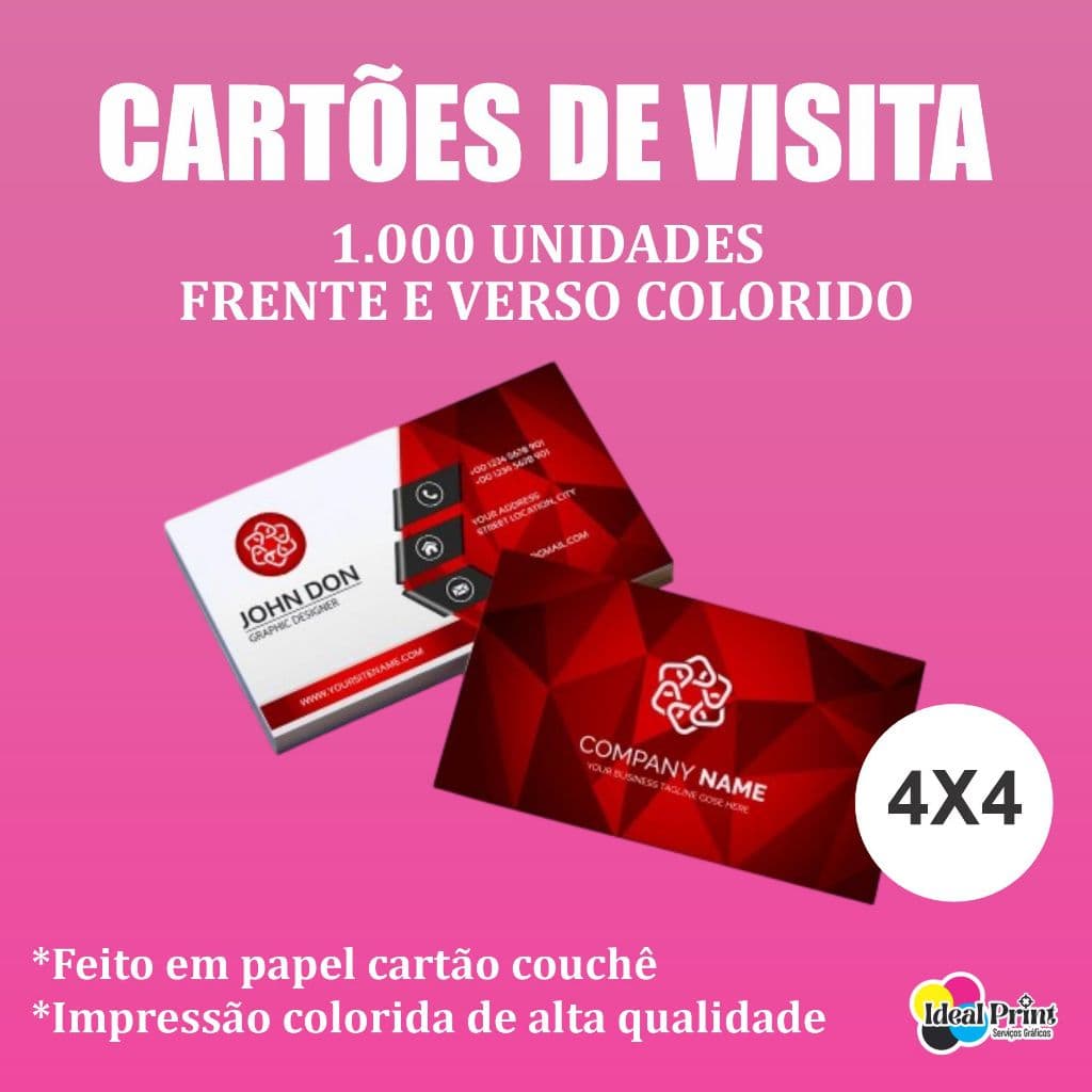 CARTÃO DE VISITA PERSONALIZADO – 1.000 UNIDADES - FRENTE E VERSO COLORIDO