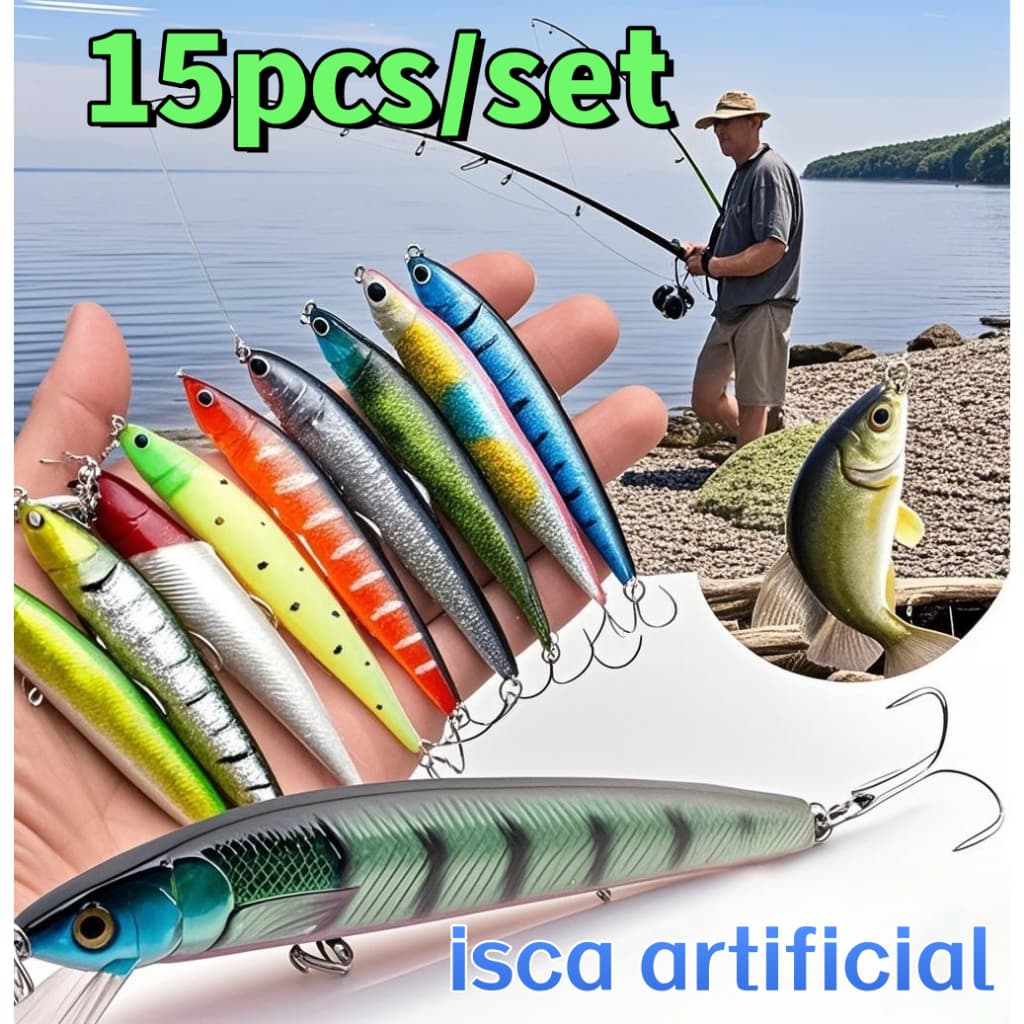 Kit Com 15/28 Pesca Iscas Artificials Dura De Qualidade Minnow Lure 3D Olhos De Plástico Jig Wobblers Crankbait