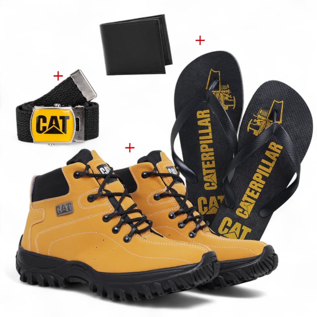 Kit Coturno Masculino Caterpillar + Chinelo + Carteira + Cinto Lançamento Confortável e Estiloso