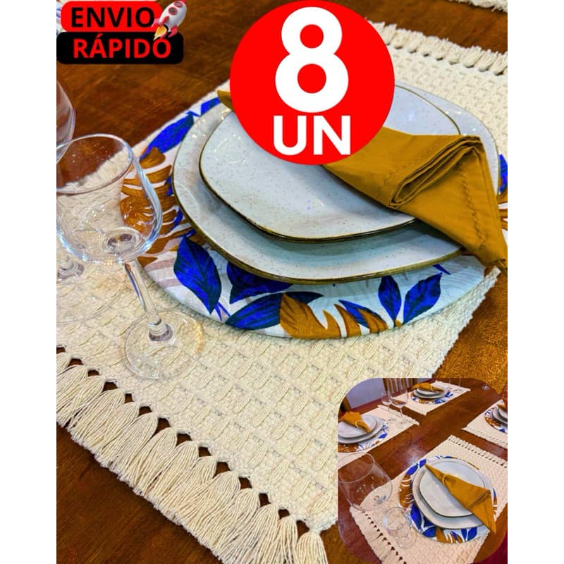 Kit 8 Peças Jogo Americano Relíquia Luxo – Algodão Artesanal Premium para Mesa Posta Completa
