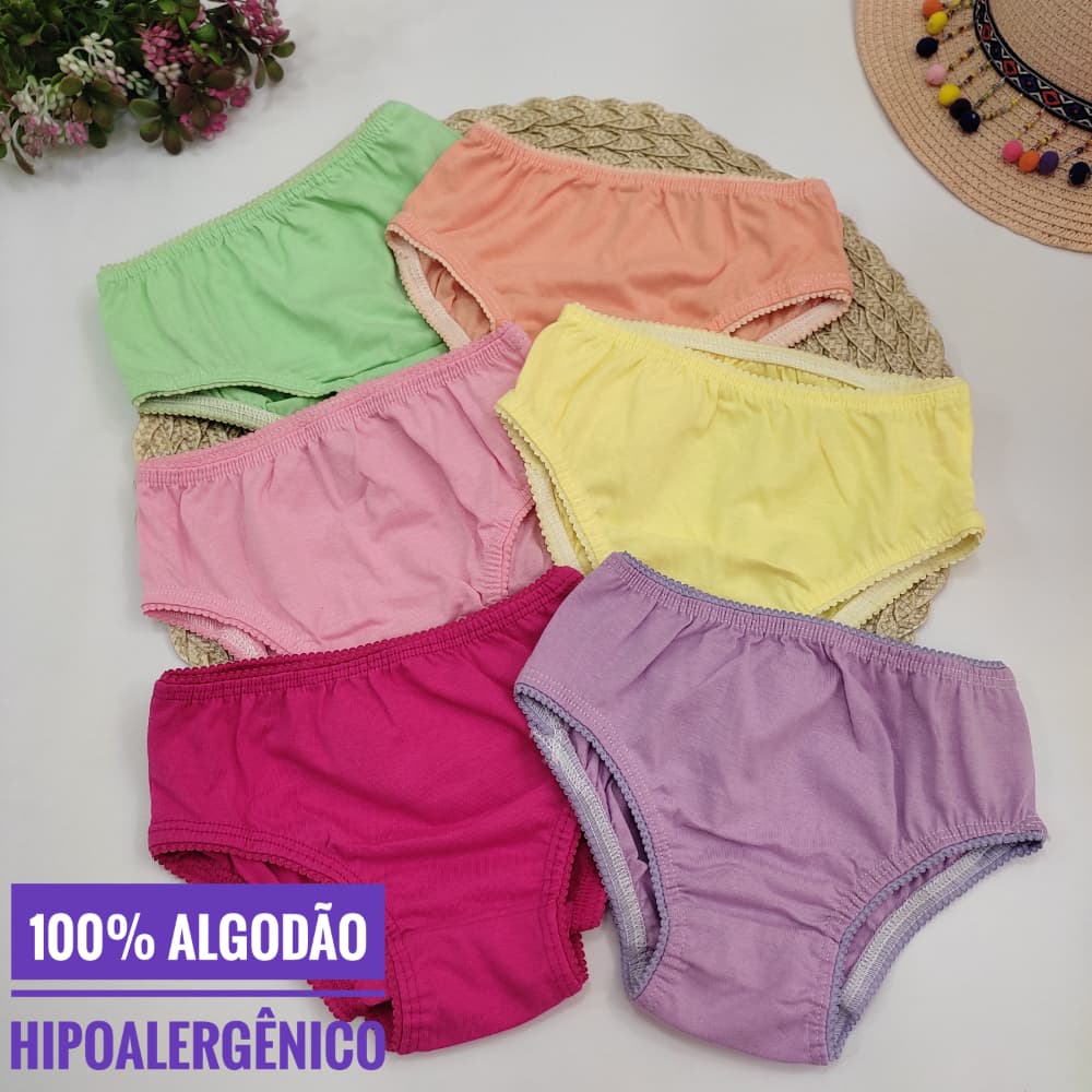 KIT Calcinhas 100% Algodão Antialérgico Infantil Menina -Conforto para a pele Sensível 1 a 10 anos