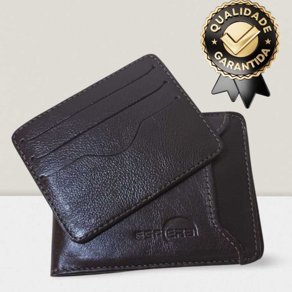 Carteira Masculina Couro Esfera Couro Legitimo 100% Premium Com Porta Cartão E Porta Moedas