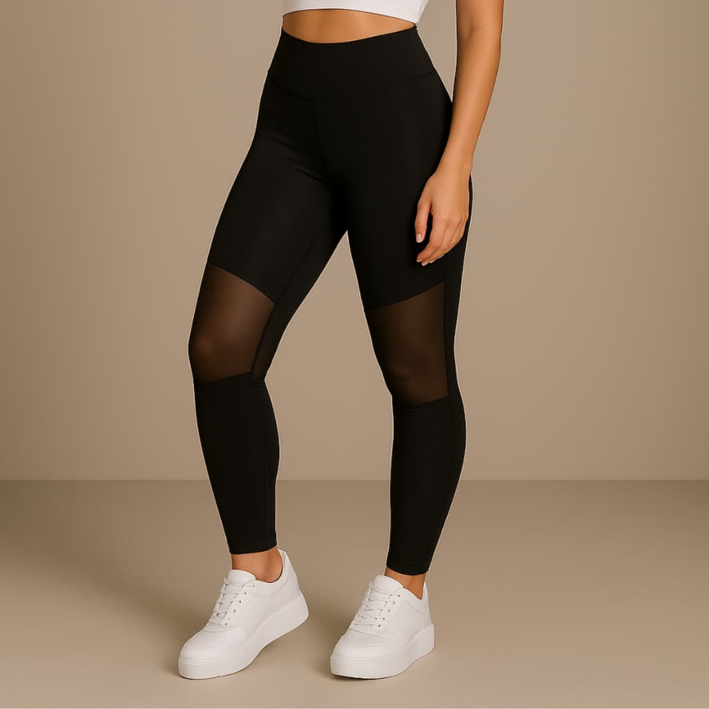 Calça Arrastão Legging Detalhe Rede Academia Fitness Suplex