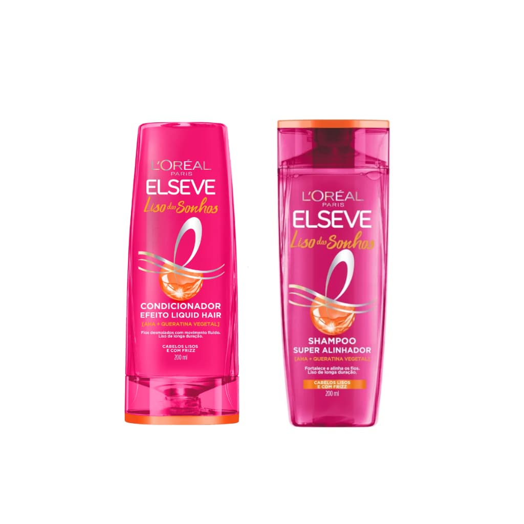 Kit Liso dos Sonhos Shampoo e Condicionador 200ml Elseve L'Oréal Paris Cabelos Macios e Sem Frizz