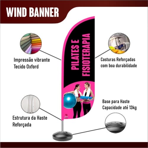 Bandeira Modelo Pilates e Fisioterapia - Wind Banner para Studio, Clínicas e Consultórios