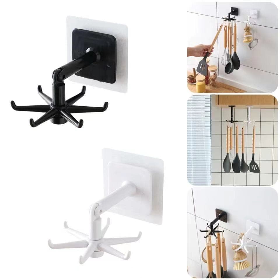Ganchos Rotativo Multifuncional para Utensílios de Cozinha com Adesivo para Fixação