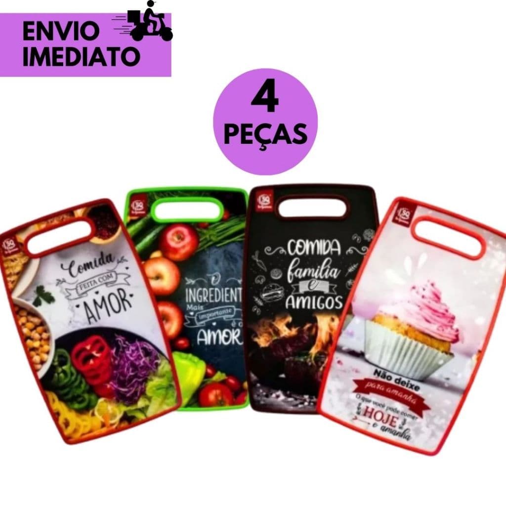 kits 4 ou 2 Tábua de Corte Plástica Resistente Cozinha Carnes Legumes Alimentos – Uso Doméstico