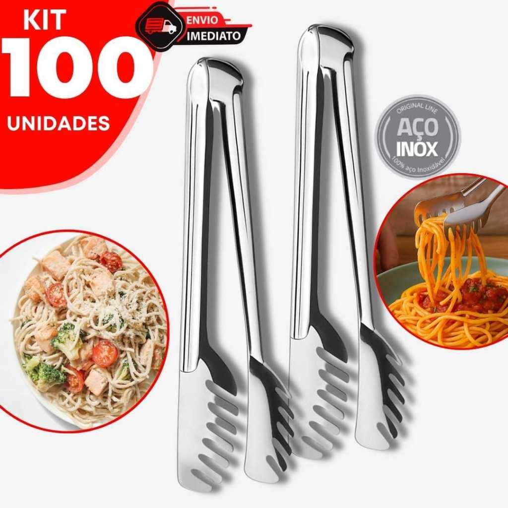 Kit 100 - Pegador de Massa Inox 23cm Macarrão Talharim Massas Quentes Restaurante Buffet Cozinha