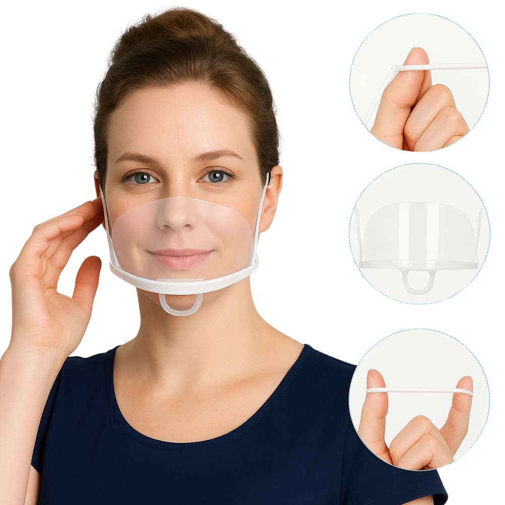 10 Máscaras Acrílica Transparente Higiênica para Estética e Maquiagem Reutilizável
