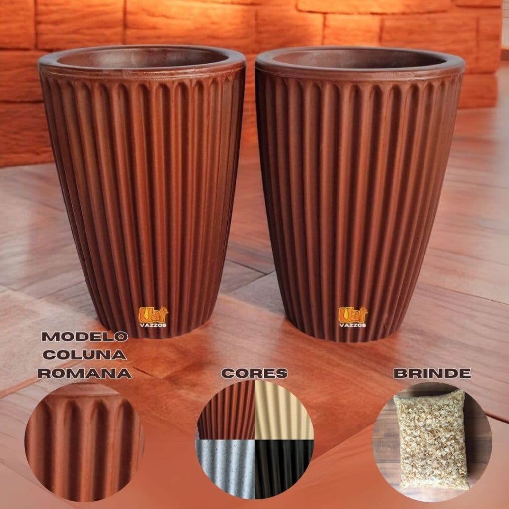 Kit 2 Vasos em Polietileno Coluna Romana Tamanho P, N1 para Plantas, Decoração, Jardim, casa Interior e Exterior