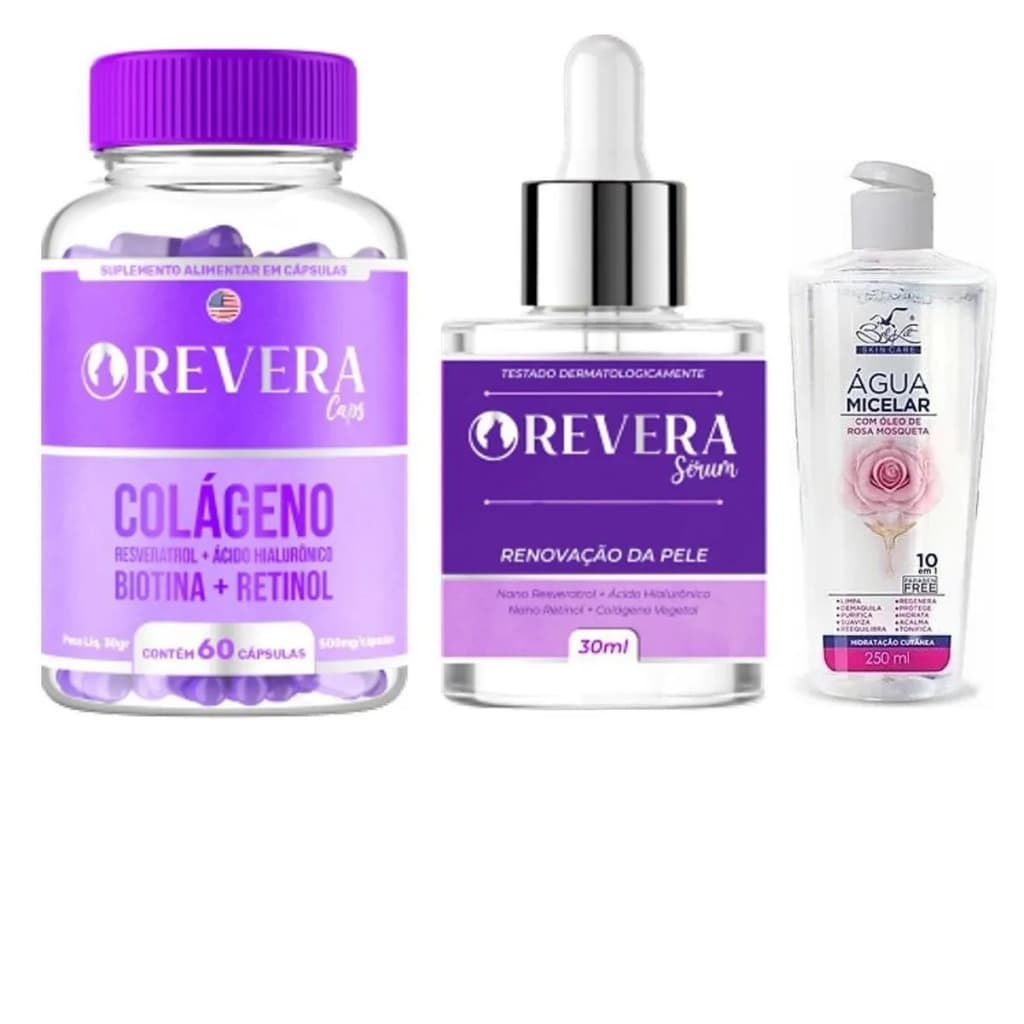 kit Revera Caps 1 Potes Rejuvenescedo+ 1serum + 1 Agua Micelar skin care