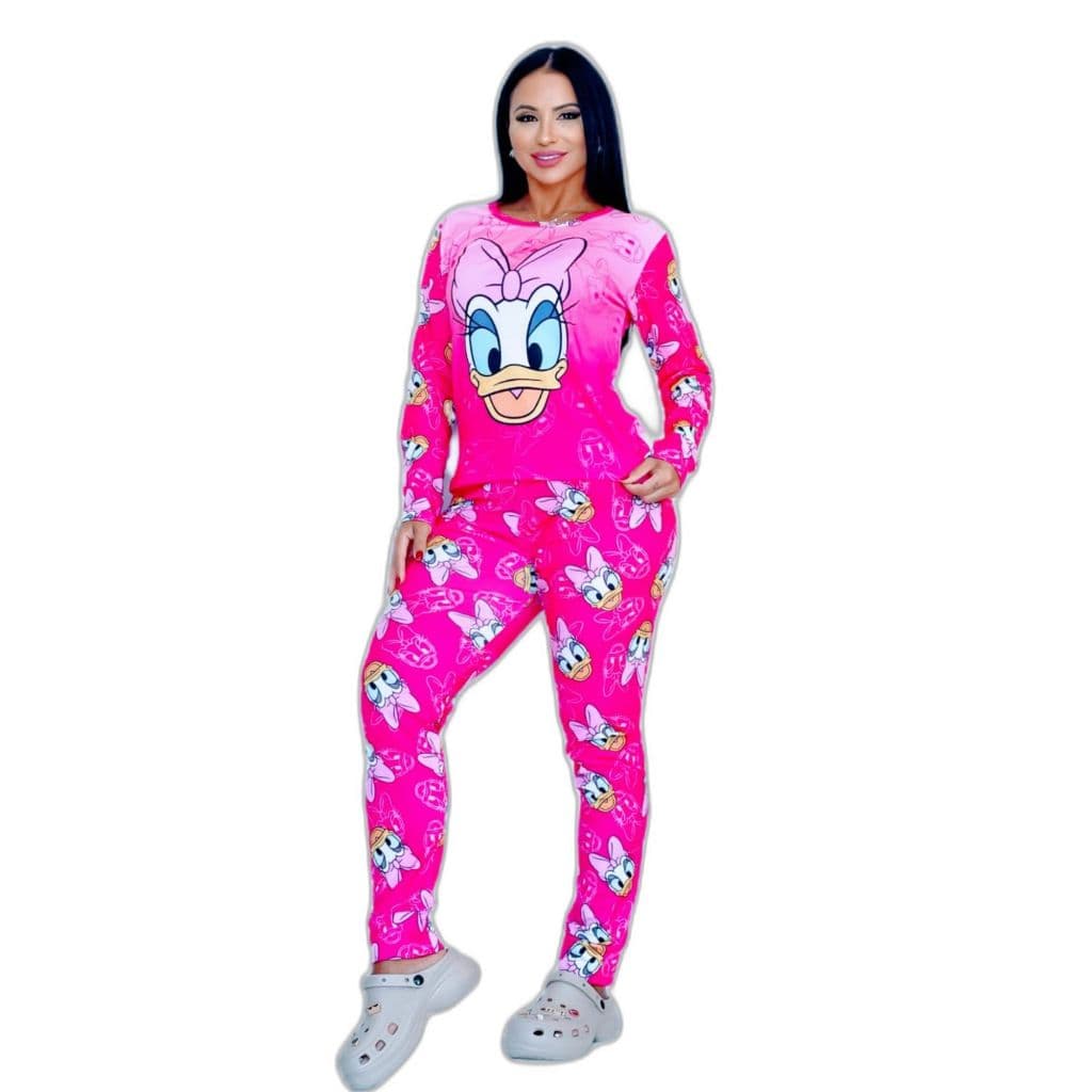 Conjunto Pijama Feminino Manga e Calça Longa Luxo Inverno Personagens