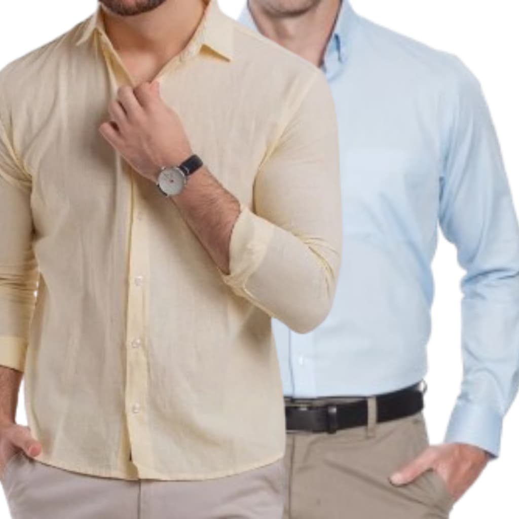 kit 2 Camisa Social Manga Longa Masculina Algodão