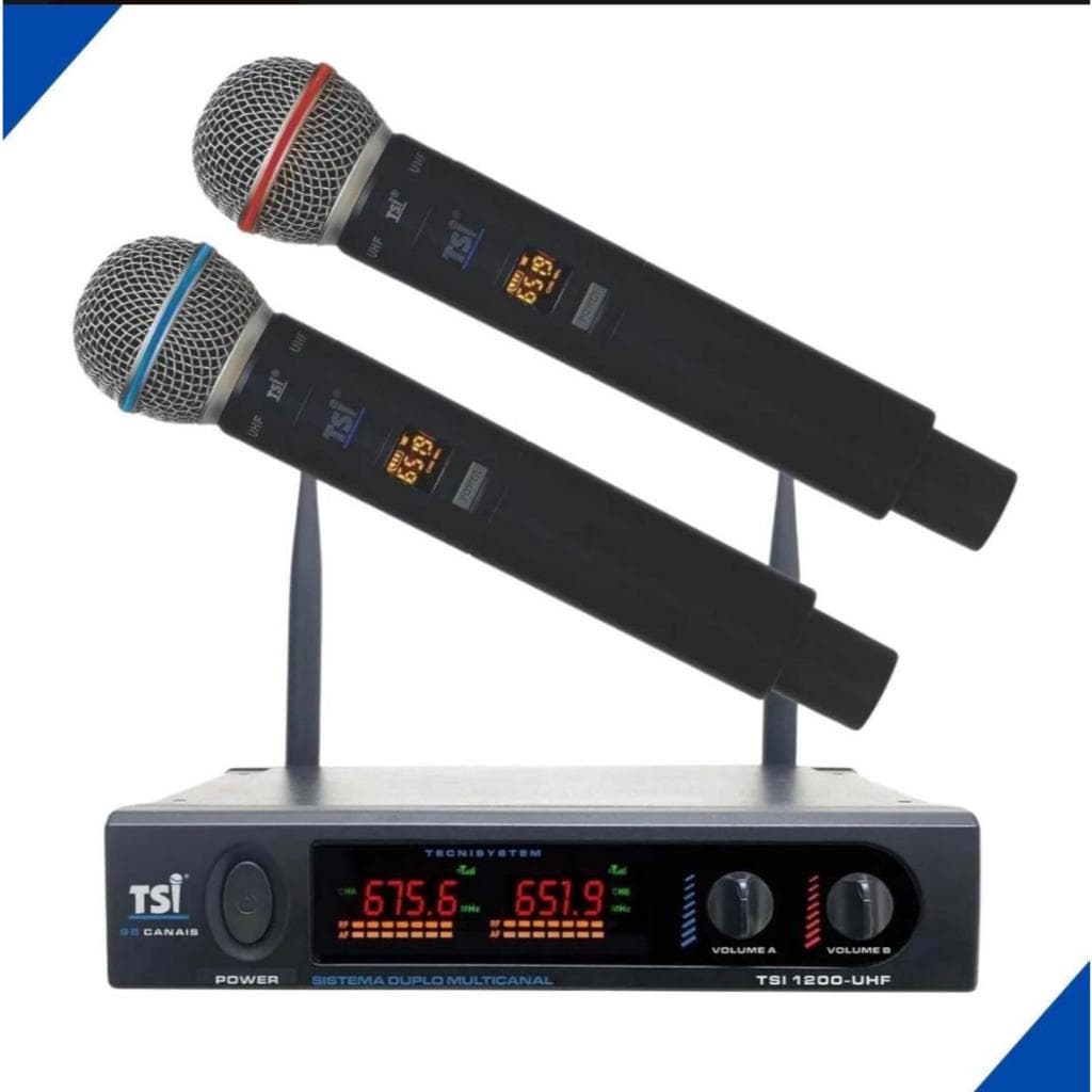 Sistema Microfone Sem Fio Digital Duplo Tsi-1200 Uhf Tsi Cor Preto