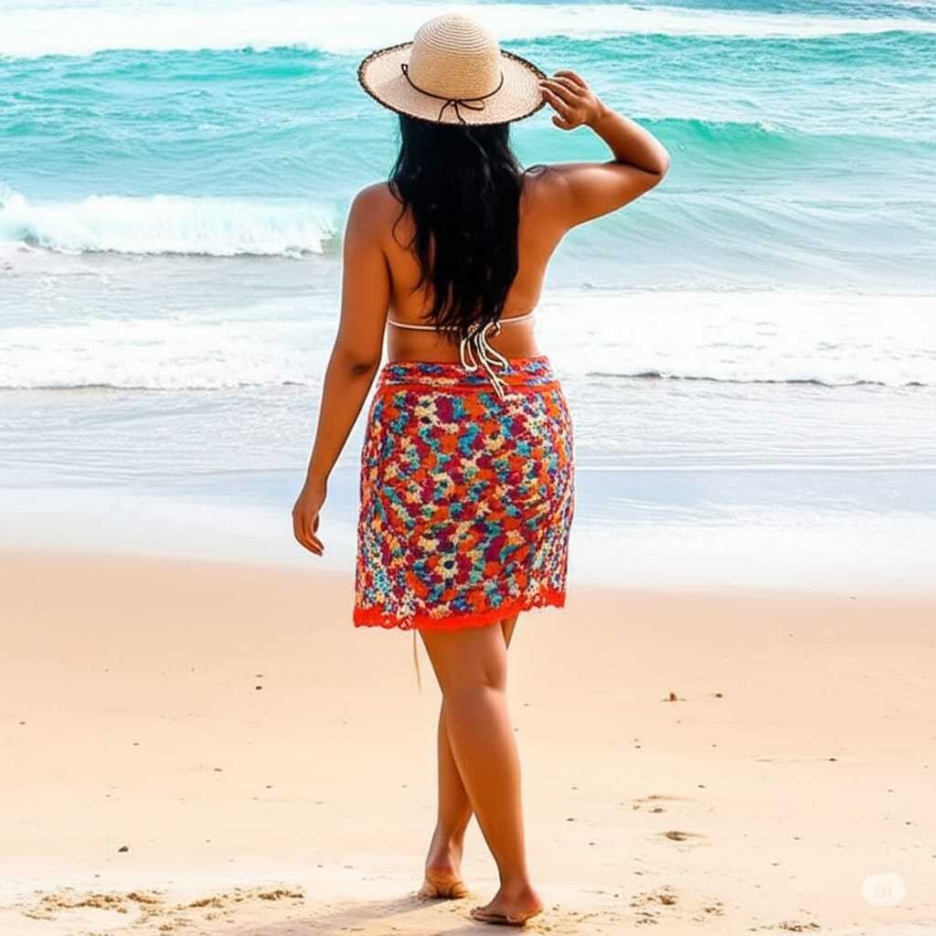 Saia Saída De Praia De Crochê Charmosa Moda Praia Varias Cores