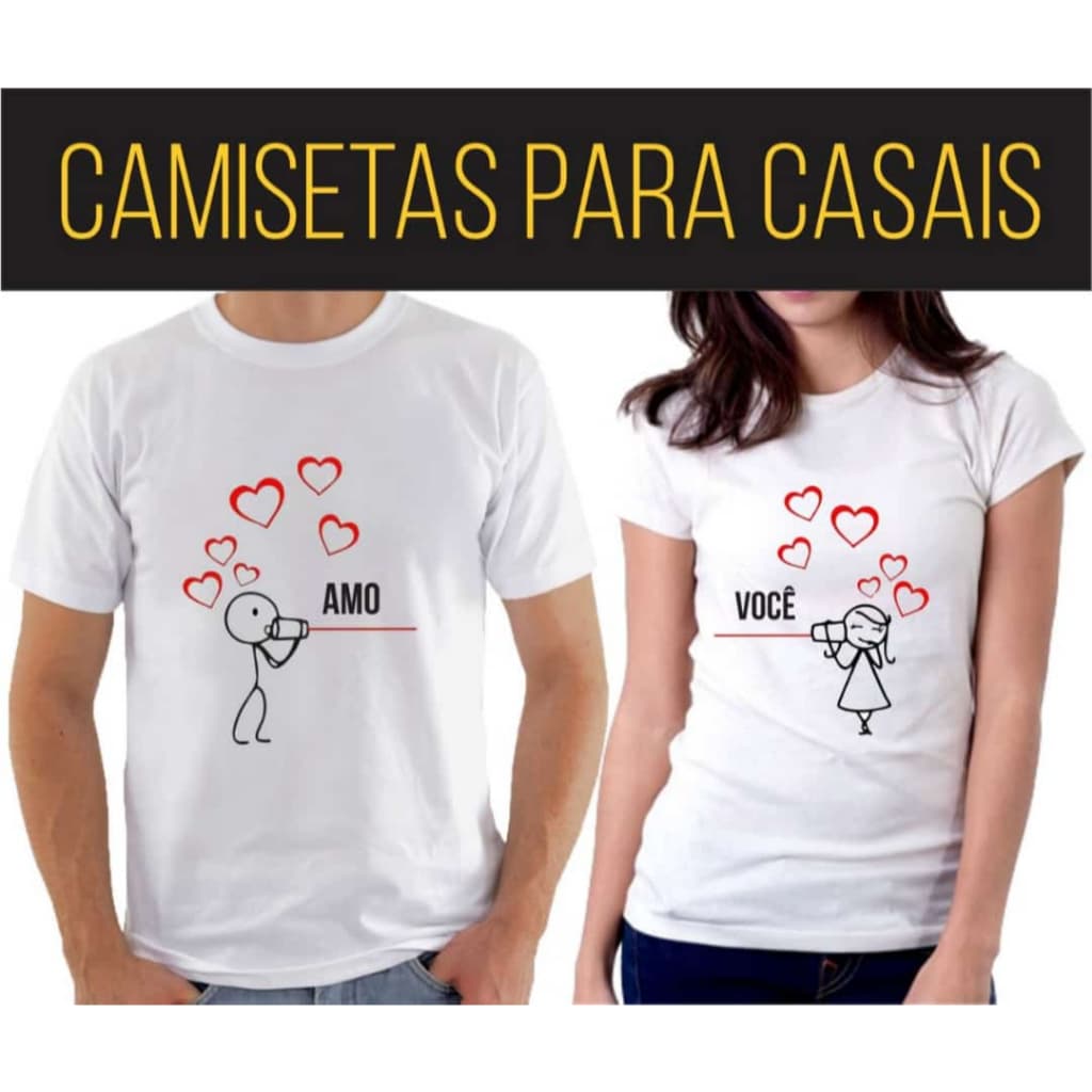 Kit de Camisetas para Casal Amo Você Telefone sem Fio