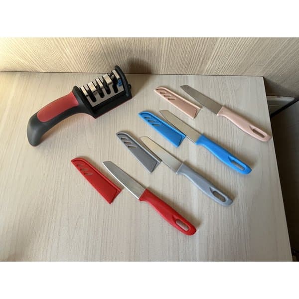Kit 4 facas para corte de frutas + afiador profissional