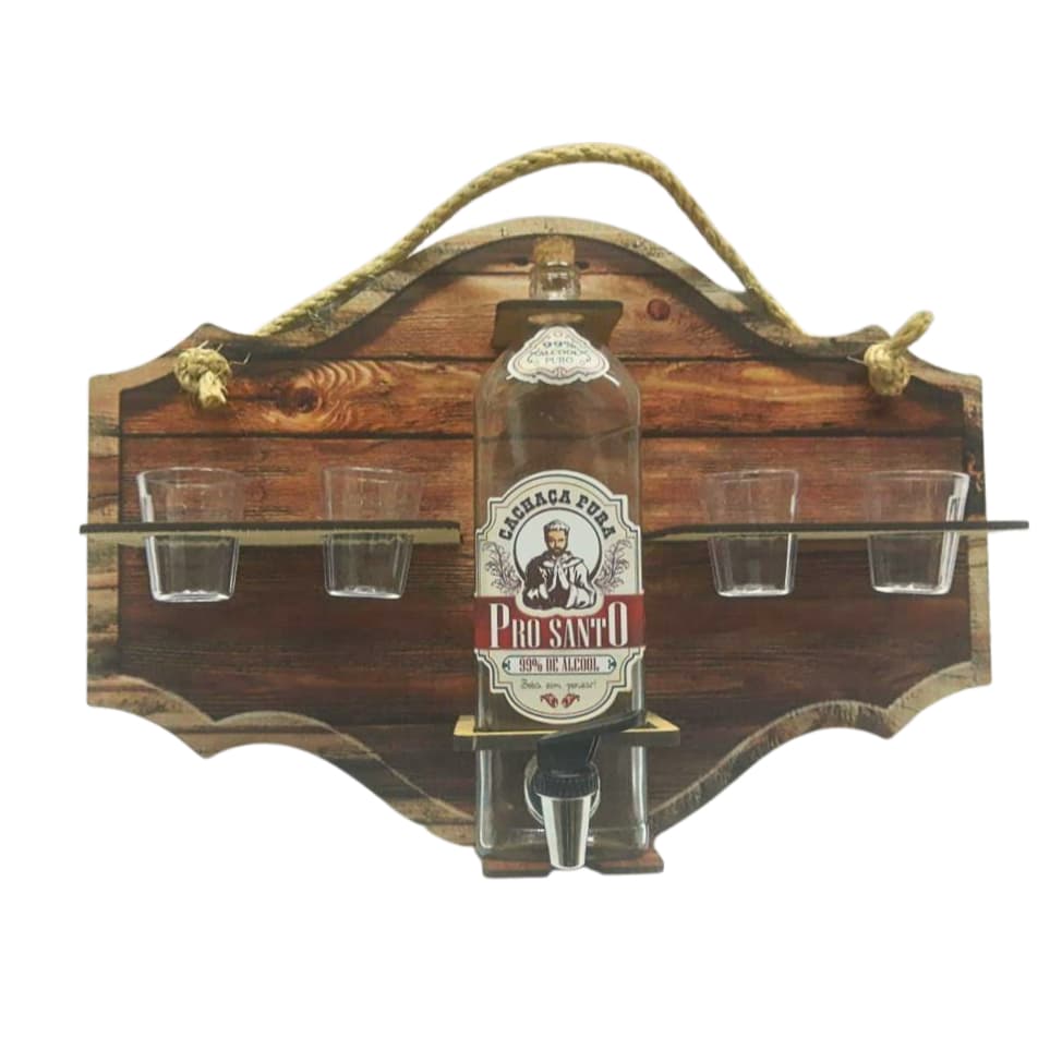 Pingometro 4 Copos Dosador Porta Cachaça Parede Área Gourmet Rancho