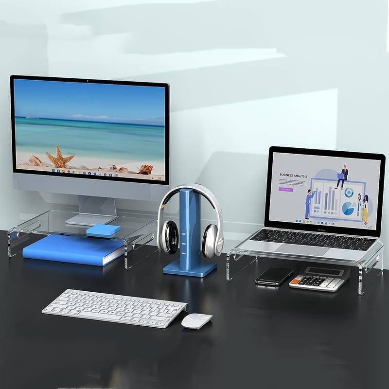 Suporte de acrílico para monitor, suporte portátil para tela de computador com clipe para laptop, PC, iMac, impressora