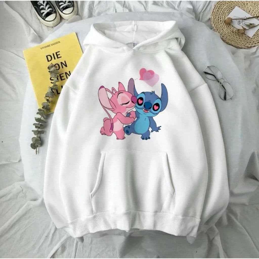 Moletom Estampado Lilo Stitch Moda Feminina Canguru Com Capuz Blusa De Frio Casual PROMOÇÃO