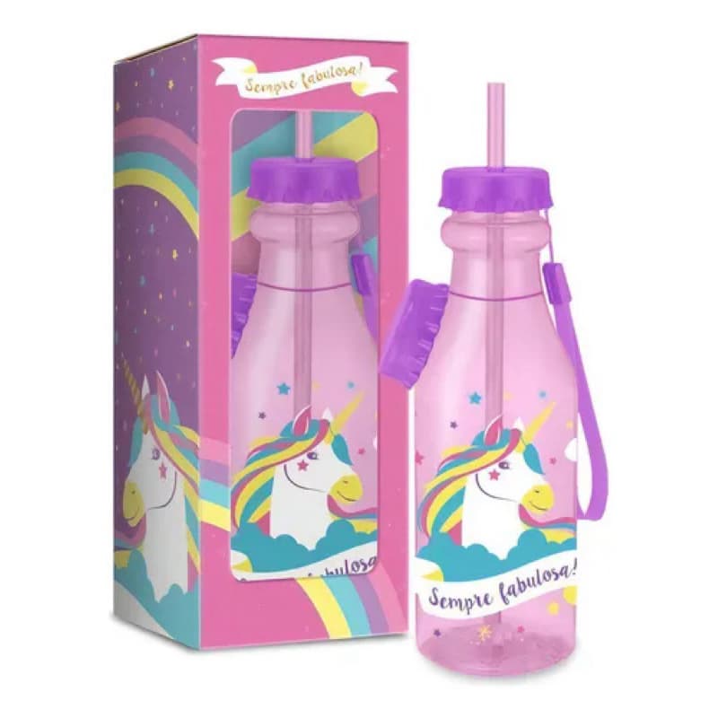 Garrafa com canudo 500ml unicórnio