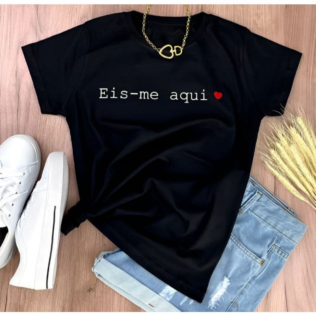 Camiseta Eis-me Aqui Moda Evangélica T-shirt Feminina Baby Look Algodão Macio Gospel Estilo e Fé