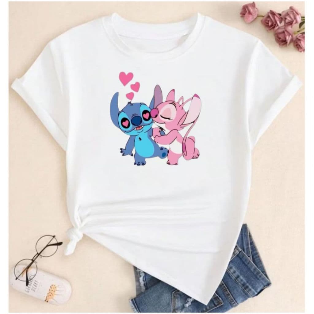 Camisa Unisex Com Estampa Stitch 100% Algodao Adulto INFANTIL
