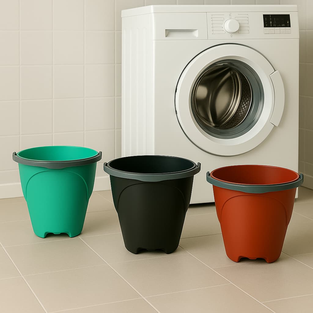 Conjunto com 03 Baldes de 8 Litros (Preto, Verde, Vermelho) excelente para limpeza interna e externa