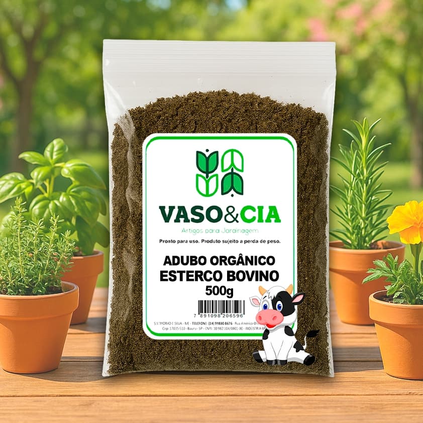 Esterco Bovino 500g Adubo Orgânico Natural para Hortas, Jardins e Plantas Vasos e Jardim Vaso e Cia