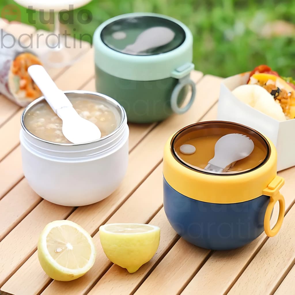Copo Térmico Caneca Térmica Com Alça Marmita Lancheira Térmica Com a Colher Aço Inoxidável  Para Sopas Caldos