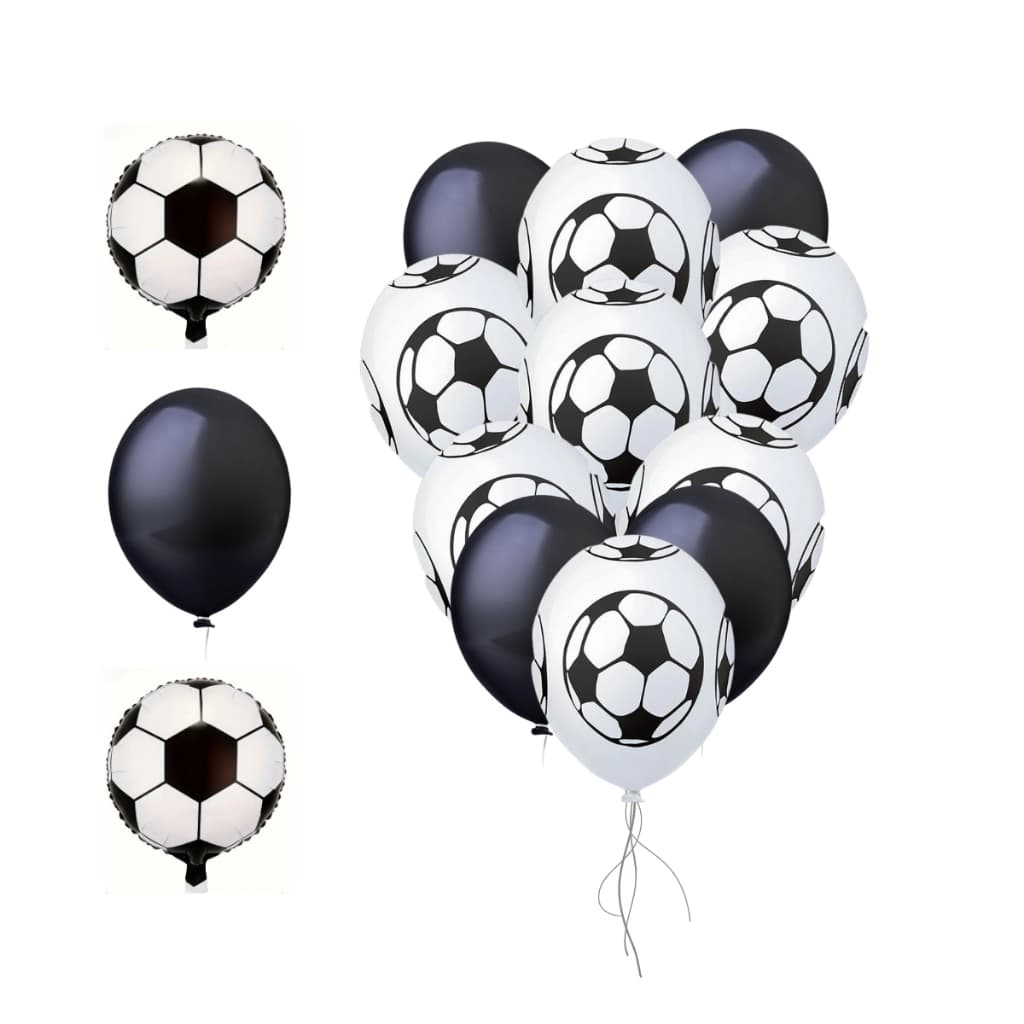 25 Balões Futebol 11 Pol + 10 Balões Metalizados Bola Futebol + 10 Balões Liso Preto 9 Pol. Festa